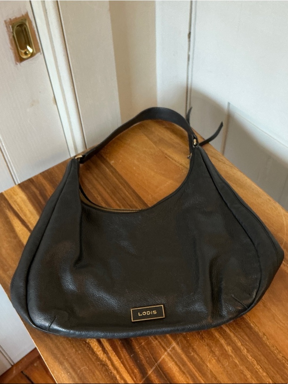 Lodis Black Pebble Leather Shoulder Hobo Bag
